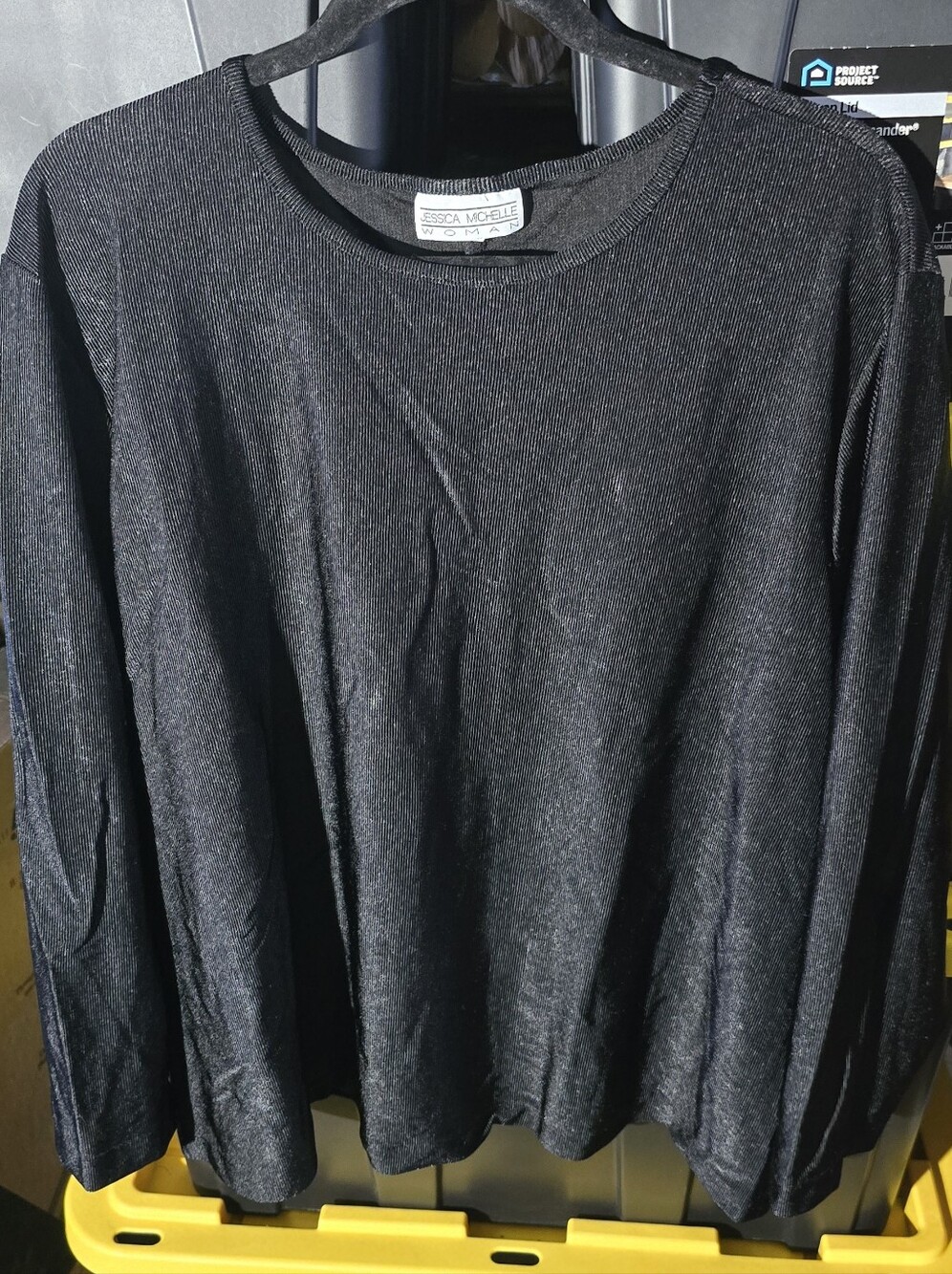 Jessica Michelle Woman Black Ribbed Long Sleeve Top